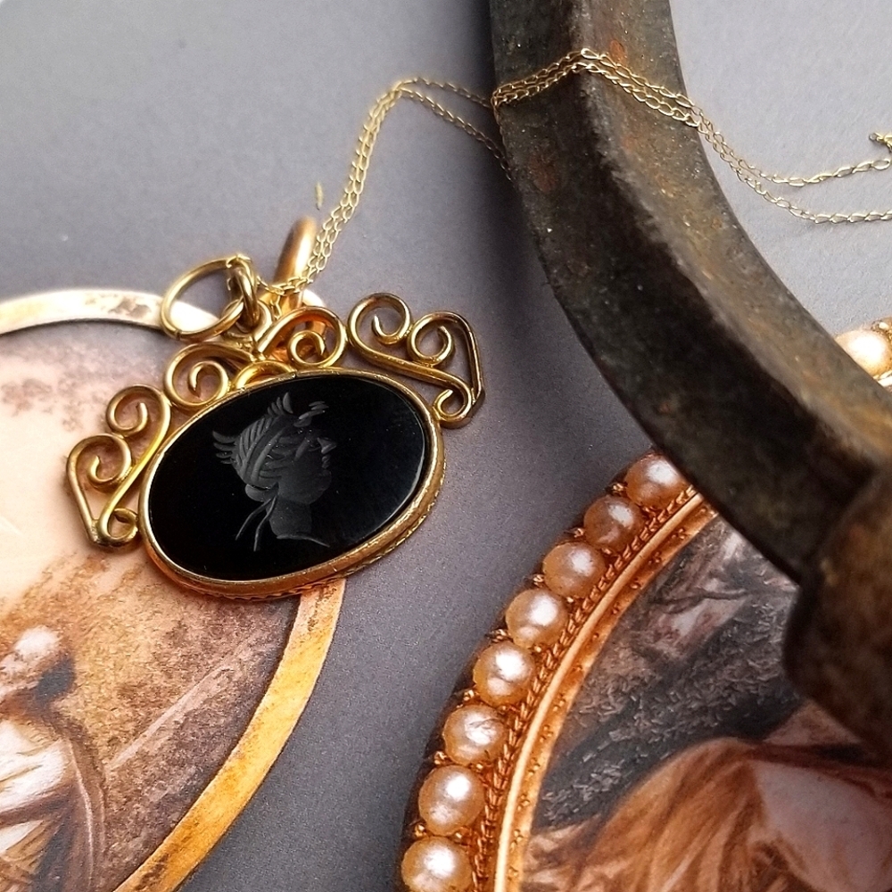 10kt Gold Victorian Roman Soldier Intaglio Carnelian Gem Pendant Necklace - Picture 5 of 9